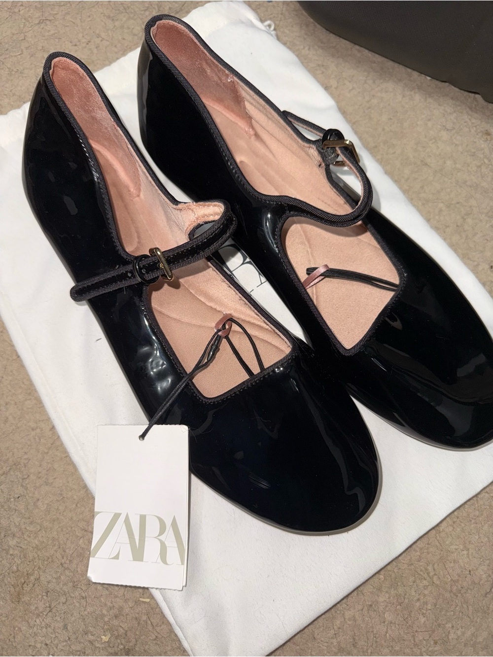 Zara Black Patent Mary Jane Ballet Flats NWT Size 38